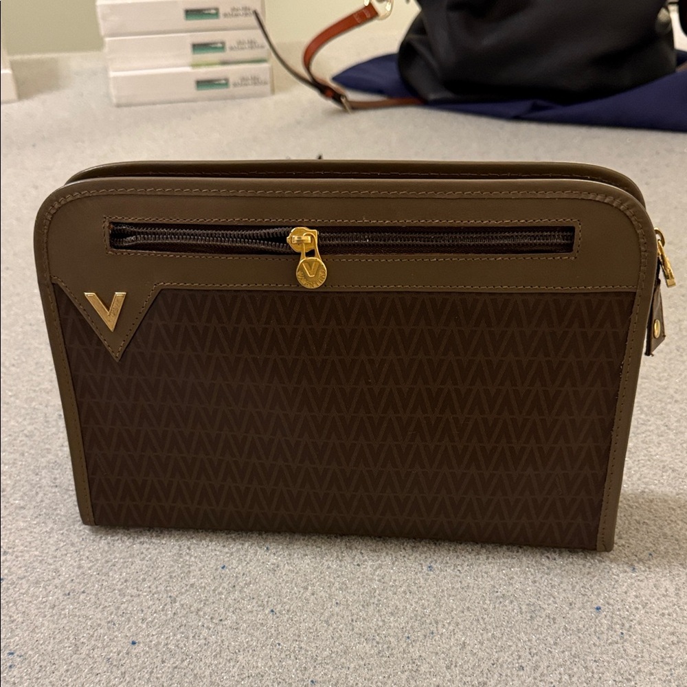 Mario Valentino Brown V-Logo Clutch Bag